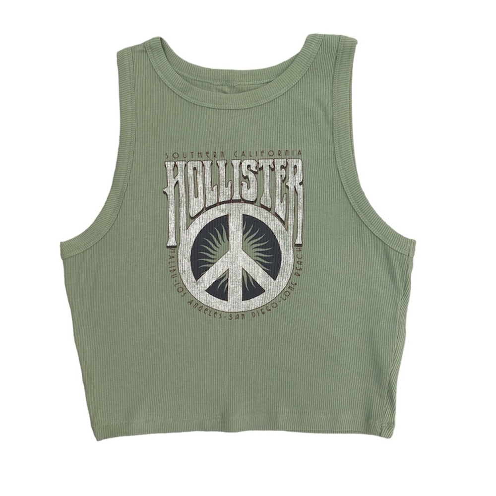 [Hollister] Ribbed Graphic Print Crop Tank Top